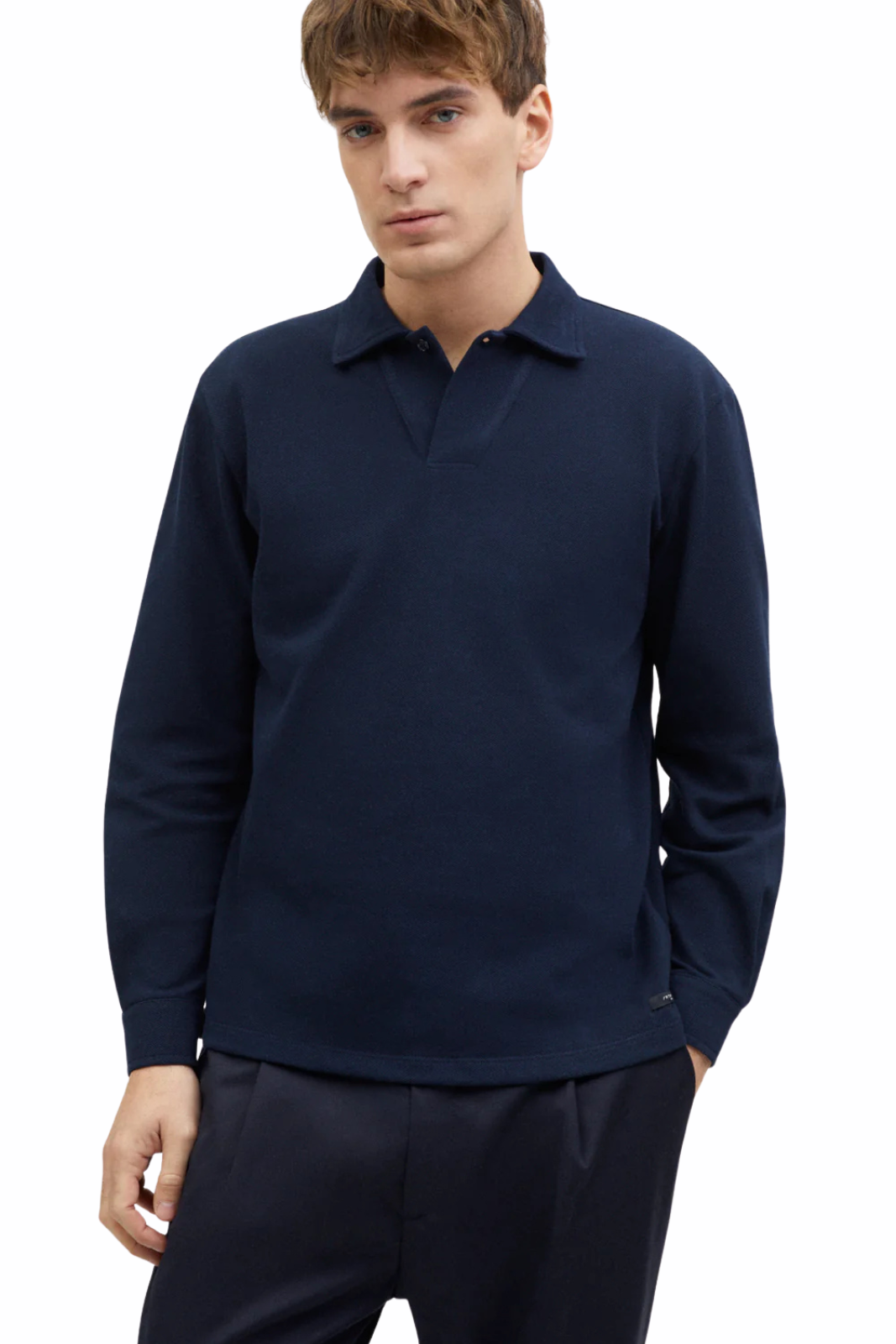 Rtknit The Organic Cotton Piqué Long Sleeve Polo dark blue