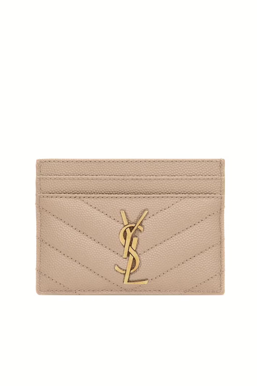 Saint Laurent Cassandre Matelasse card case in grain de poudre leather beige