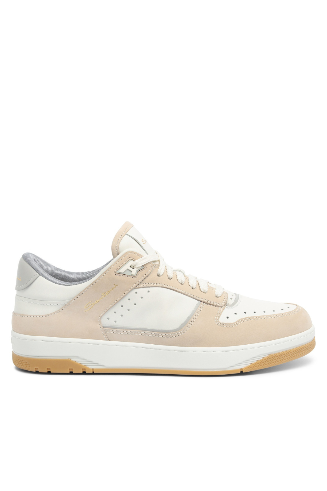 Santoni Men’s white and beige leather and nubuck Sneak-Air sneakers