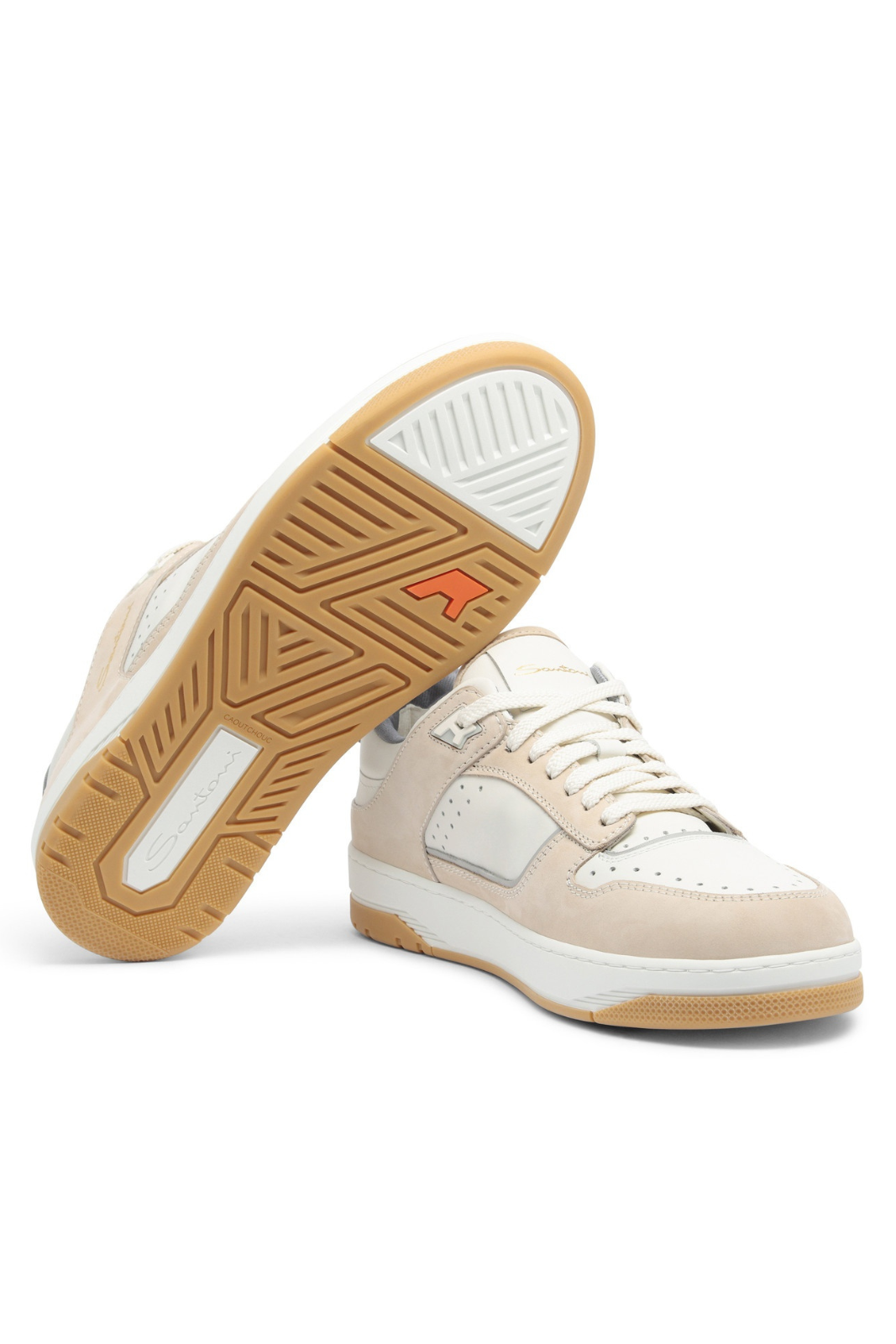 Santoni Men’s white and beige leather and nubuck Sneak-Air sneakers