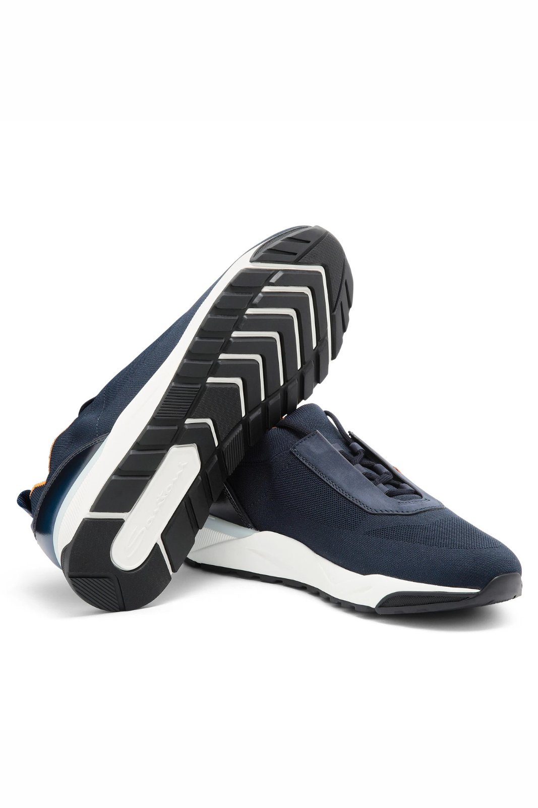 Santoni Men's blue stretch fabric sneakers
