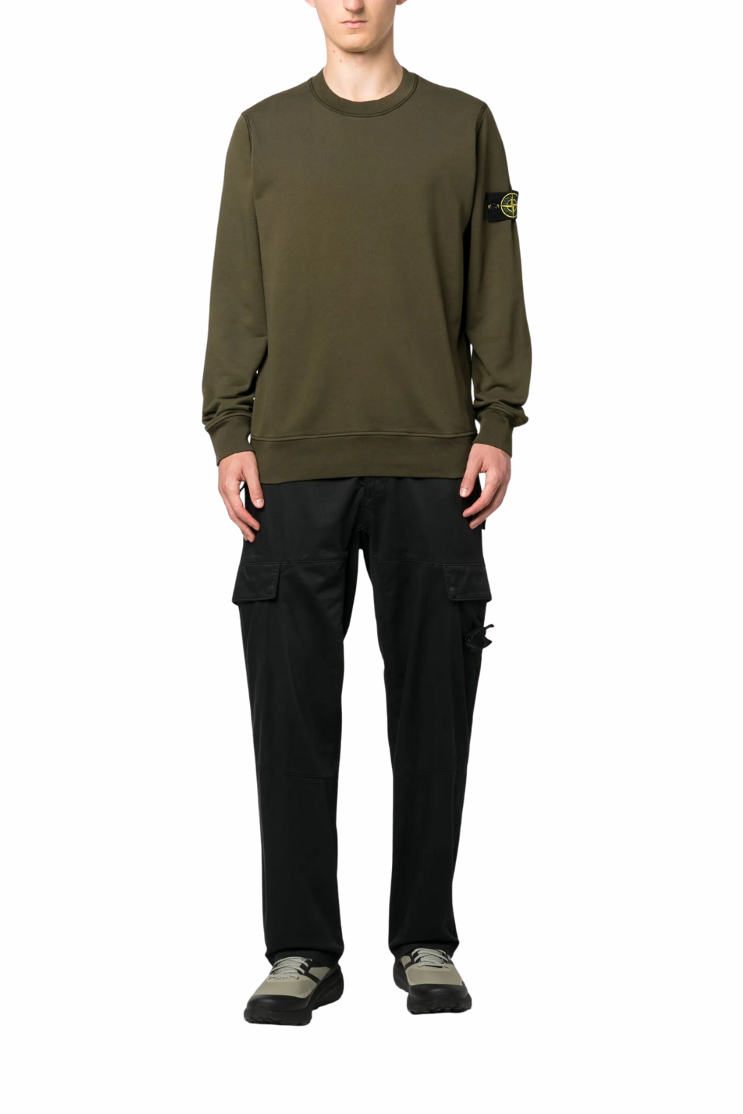 Stone Island Compass-patch cotton sweatshirt Khaki