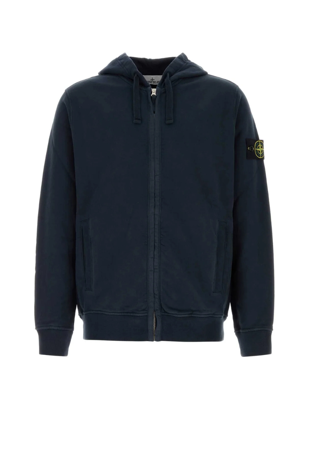 Stone Island Logo Patch Zip-Up Hoodie Navy Blue
