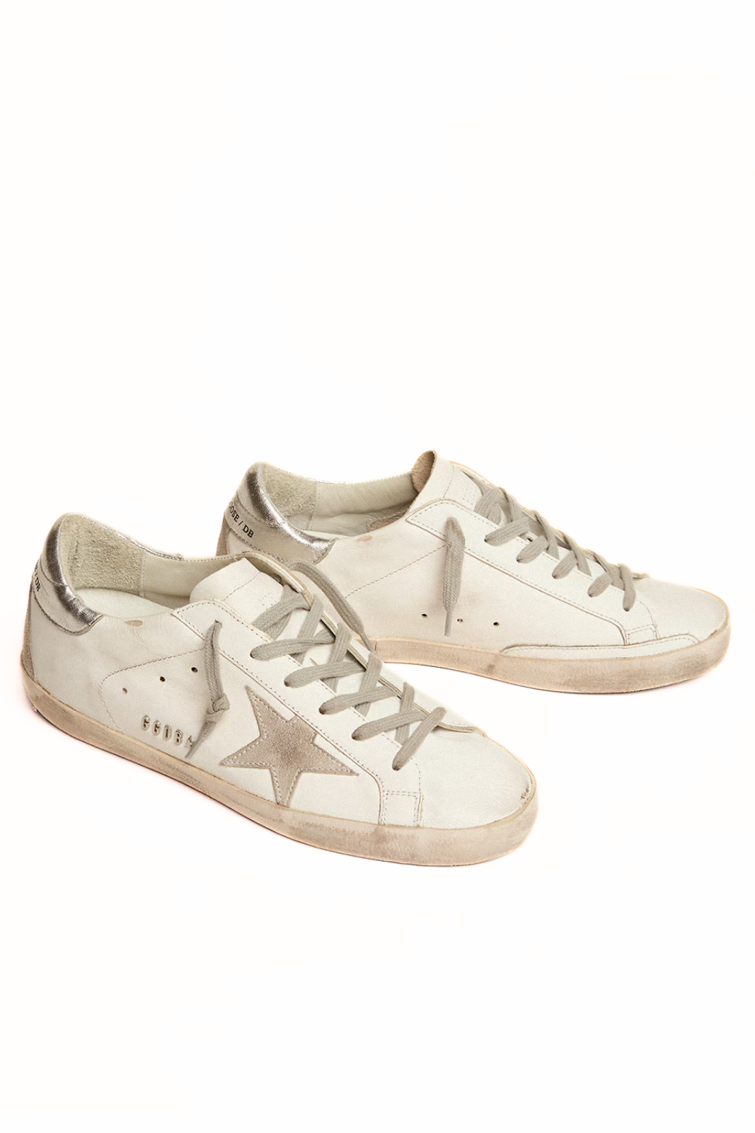 Golden Goose men's Super-Star with silver heel tab and metal stud lettering