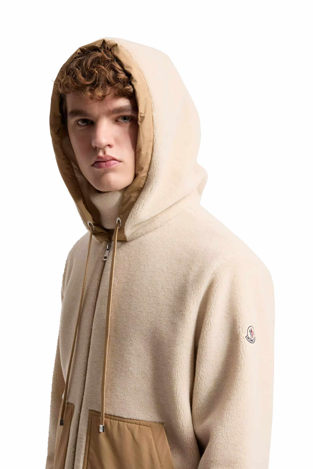 Moncler Teddy Zip-Up Hoodie Beige