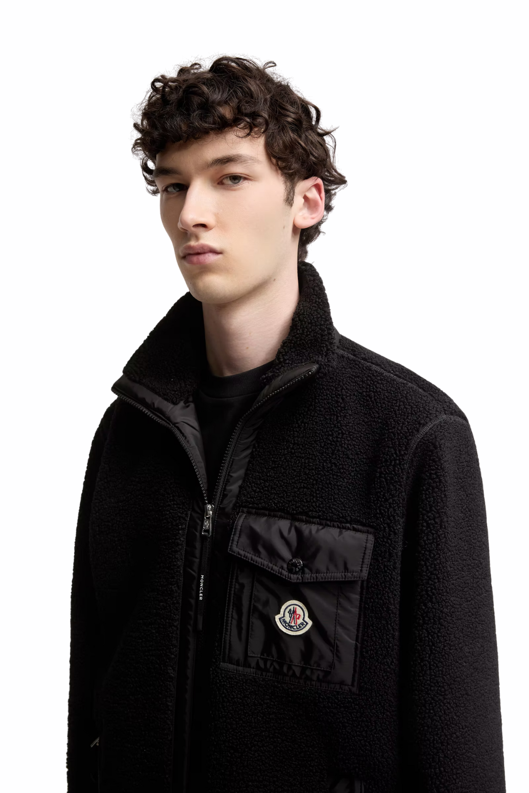 Moncler Teddy Zip-Up Sweatshirt with Pocket Black