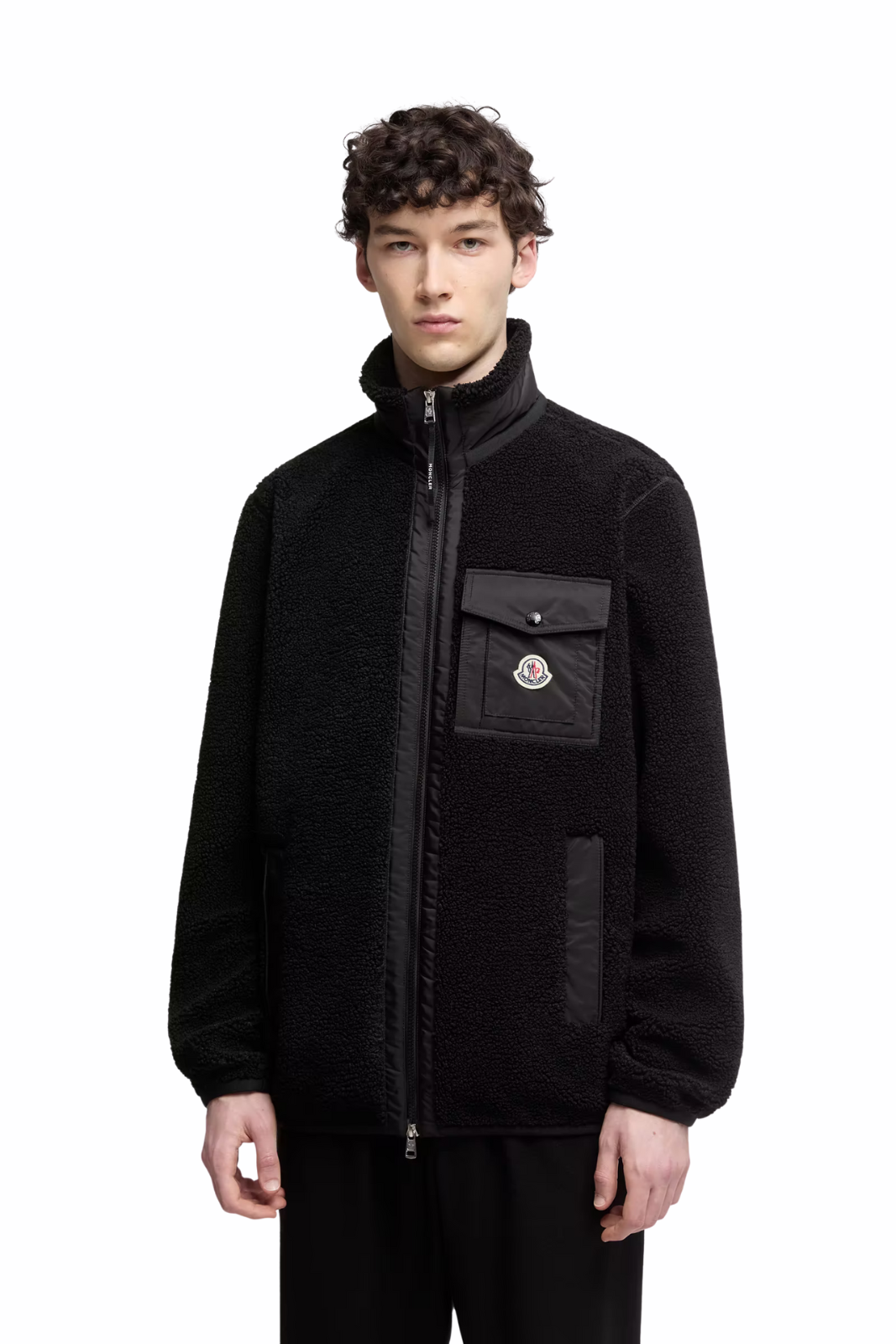 Moncler Teddy Zip-Up Sweatshirt with Pocket Black