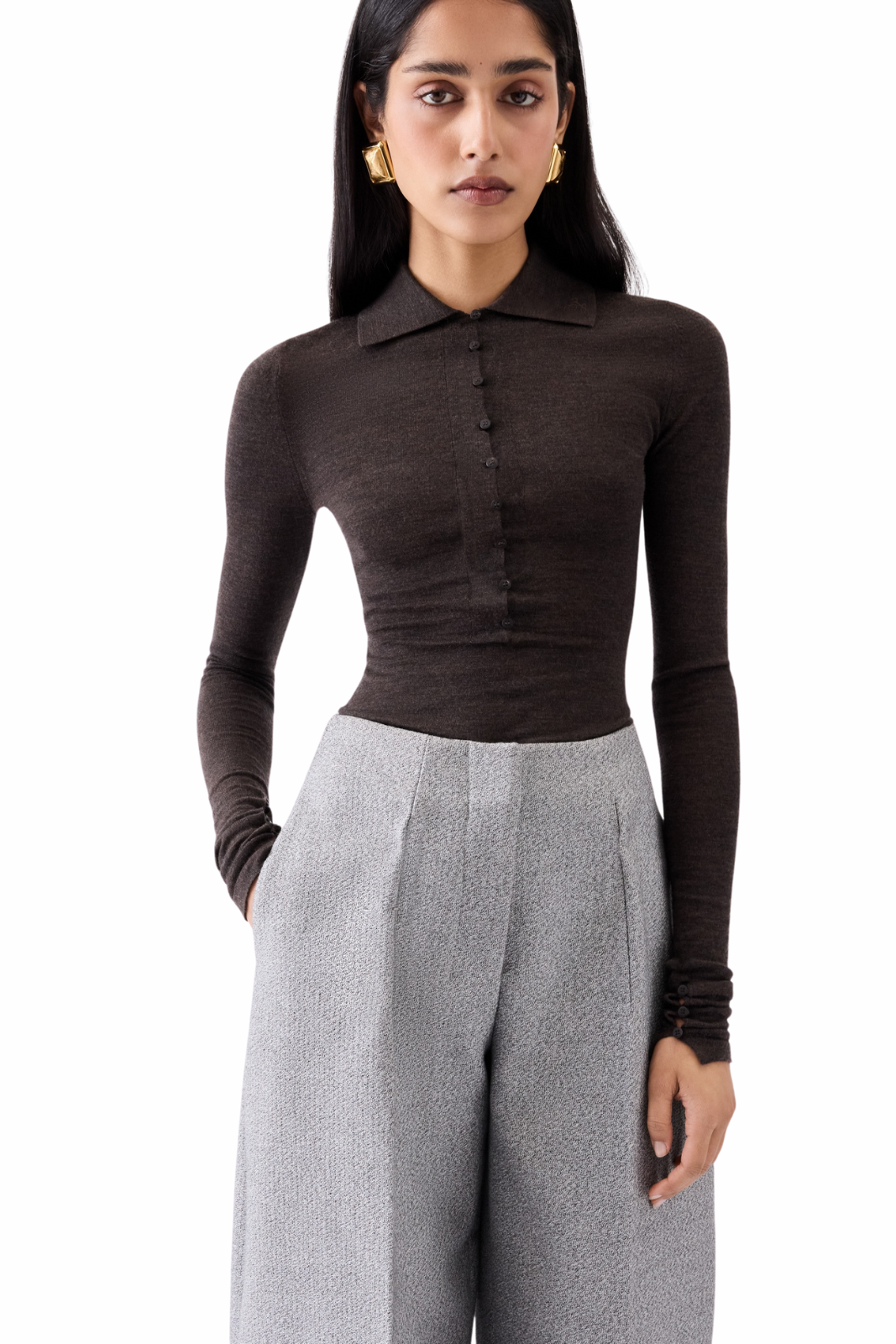 Jacquemus The Merino long-sleeve polo Brown shirt