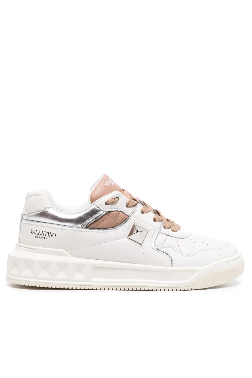 Valentino Garavani One Stud leather woman White silver dusted pink sneakers