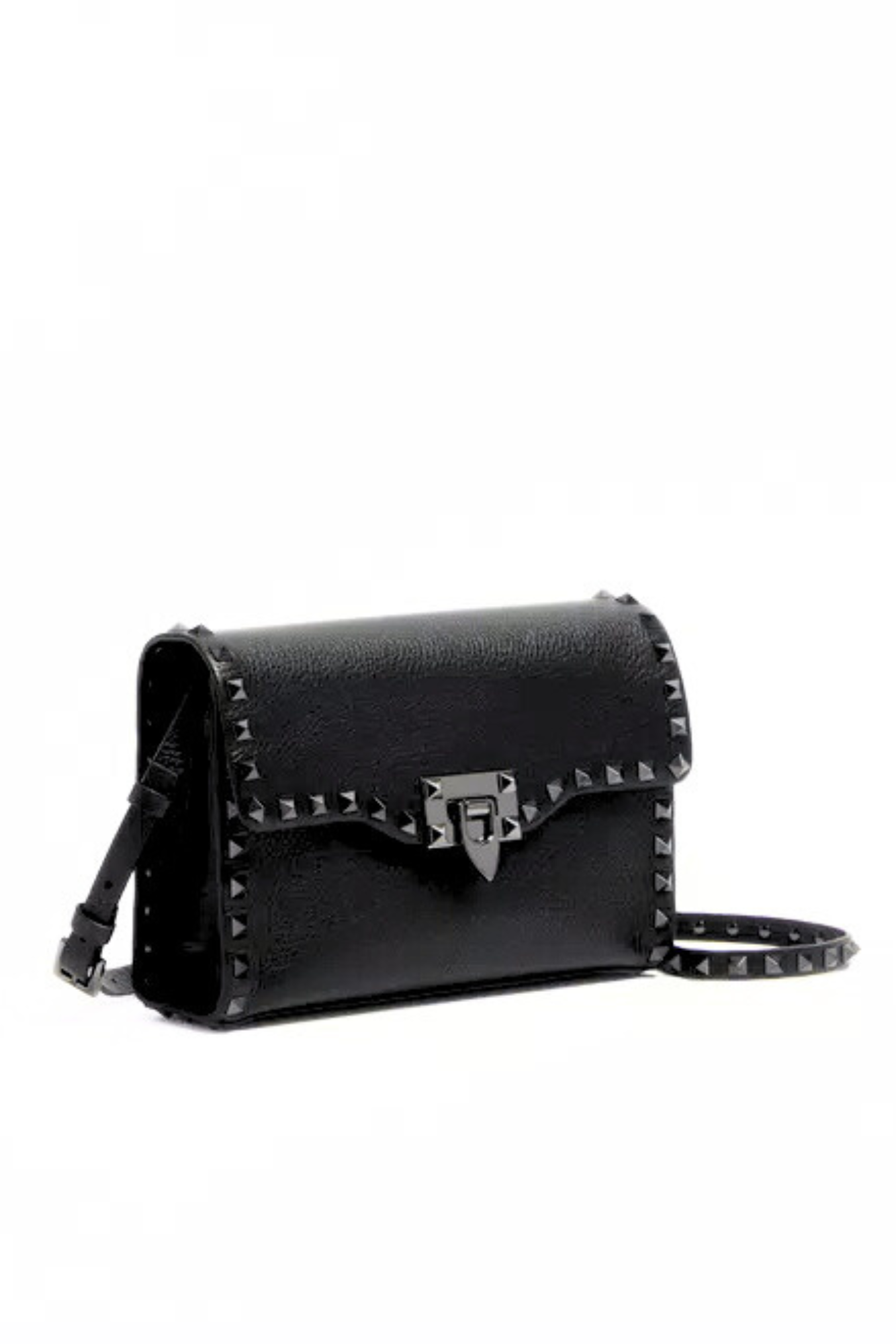 Valentino Garavani Small Rockstud Grainy Calfskin Crossbody Black Bag