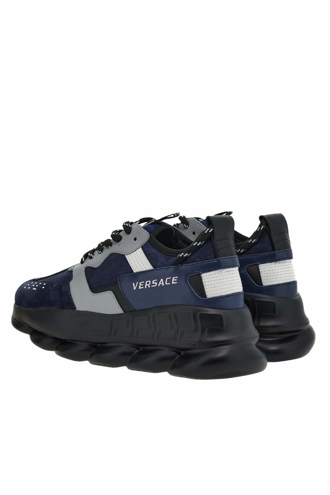 Versace Chain Reaction Low Top In Suede Jacquard Baroque Calf Leather