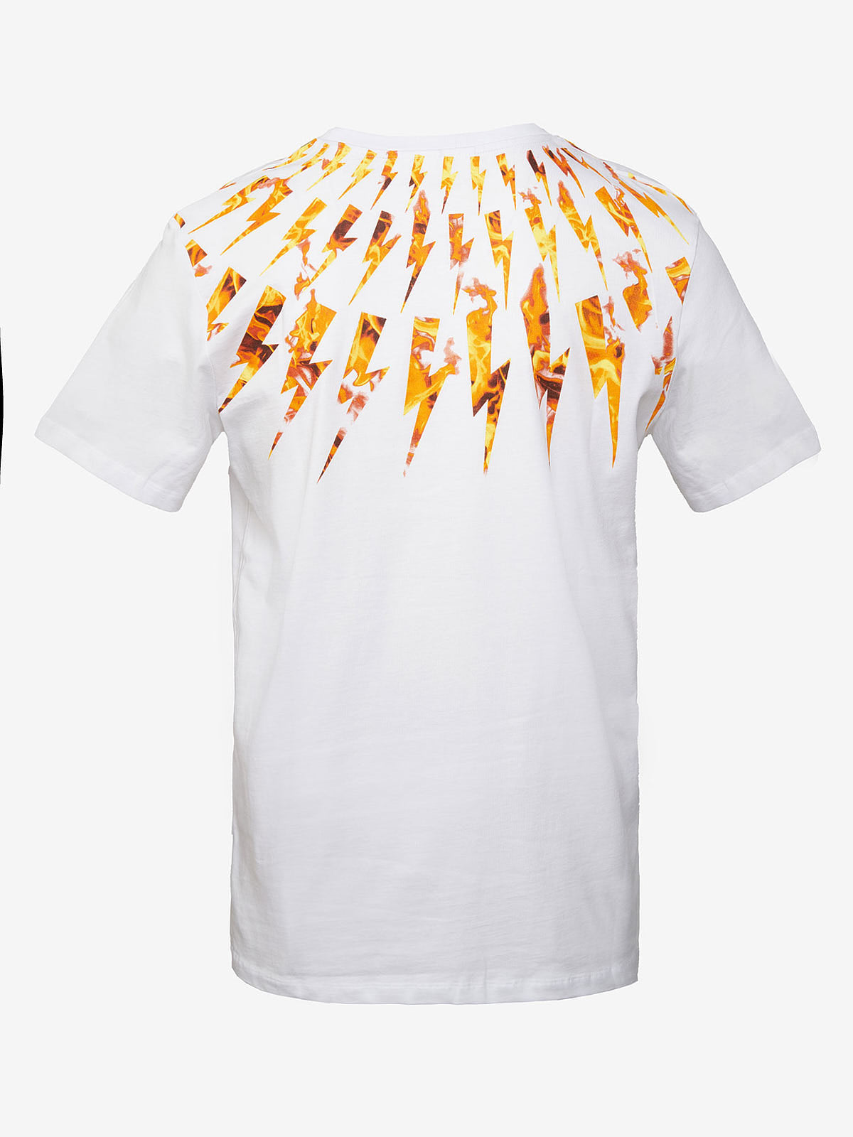 Neil Barrett Flame Fair Isle Lightning Bolt White Orange Man Tee