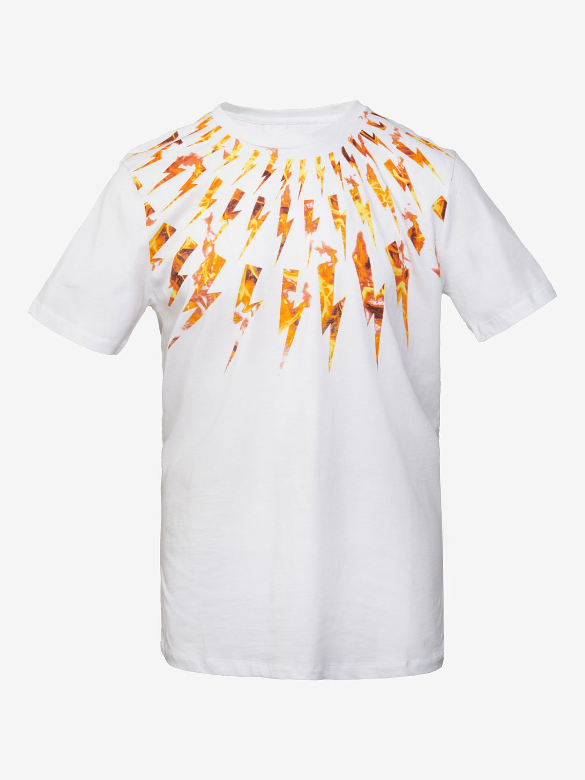 Neil Barrett Flame Fair Isle Lightning Bolt White Orange Man Tee