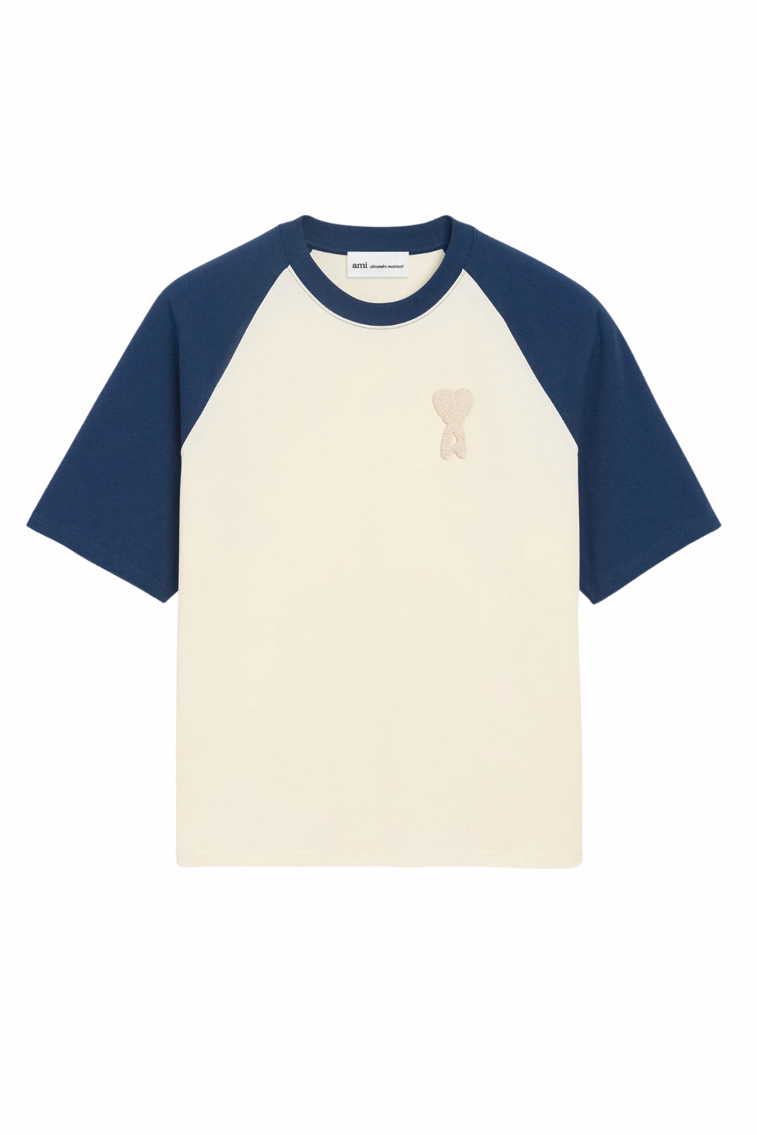 Ami Paris White And Blue Cotton Ami De Coeur Knitted Patch T-shirt
