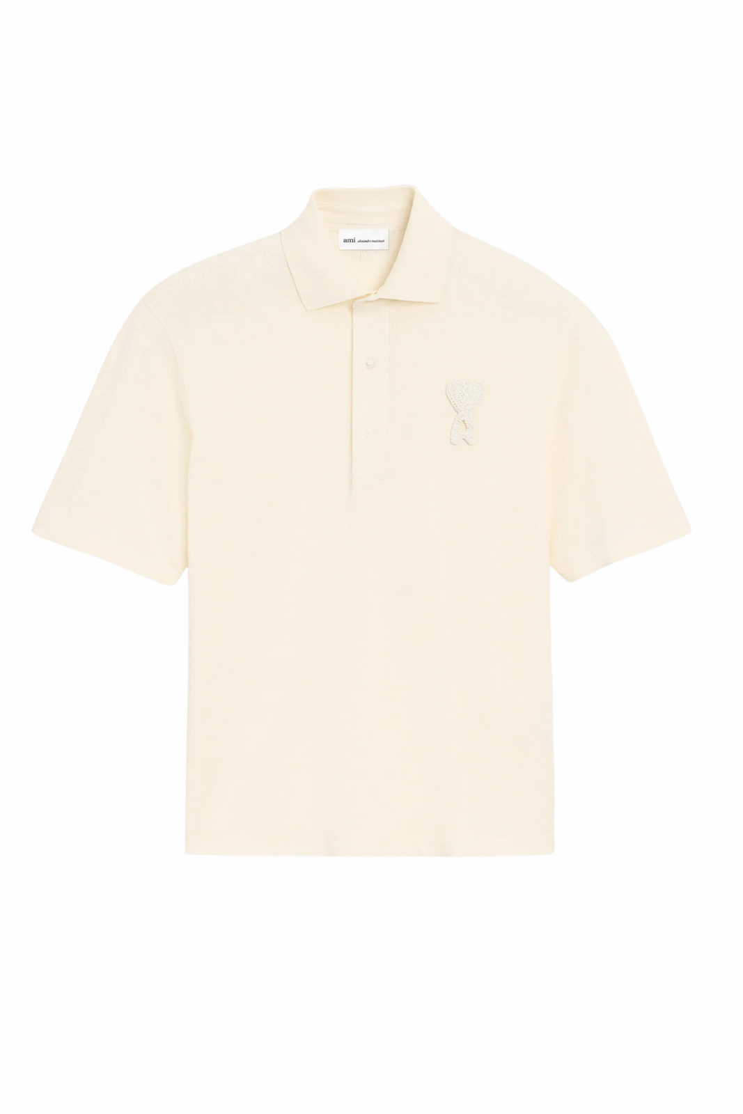 Ami Paris White Cotton Ami De Coeur Knitted Patch Polo