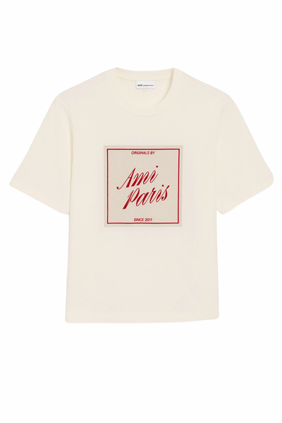Ami Paris White Cotton Heritage Print T-shirt | Exclusiv la Finery