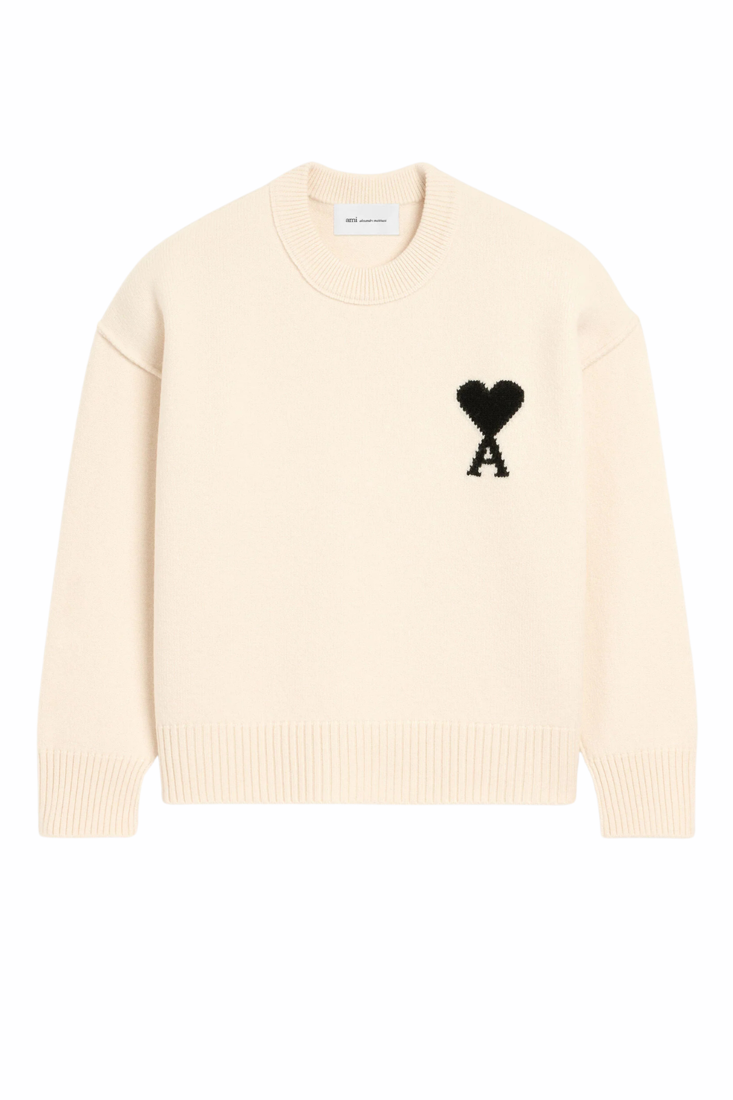 Ami Paris White Wool Ami De Coeur Crewneck Sweater
