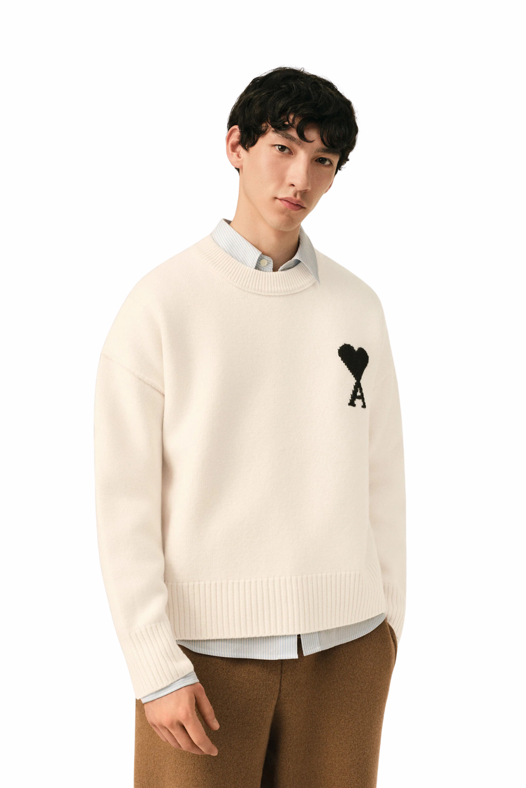 Ami Paris White Wool Ami De Coeur Crewneck Sweater