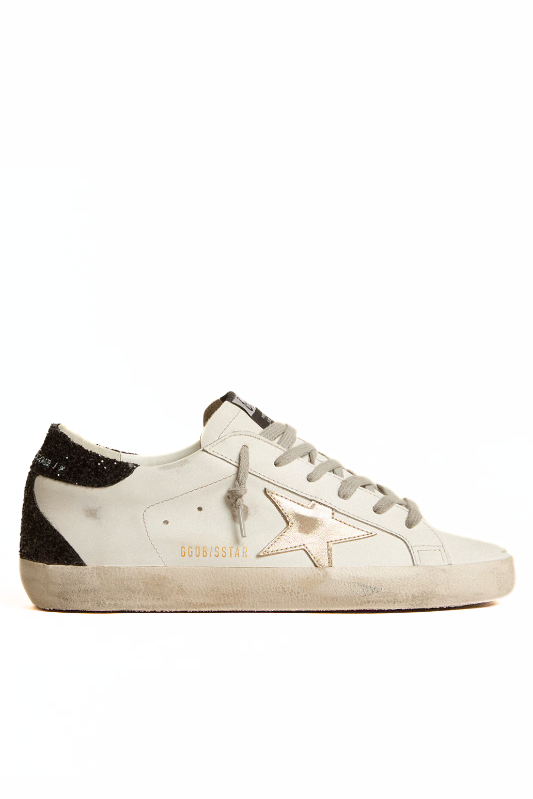 Golden Goose Women's Super-Star with gold star and black glitter heel tab