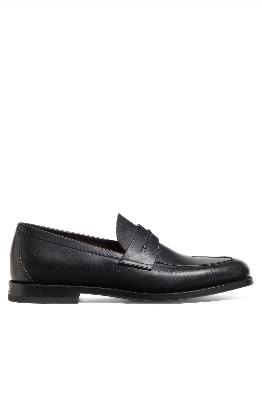 Zegna Black Leather Mocassin Corso Loafers Black