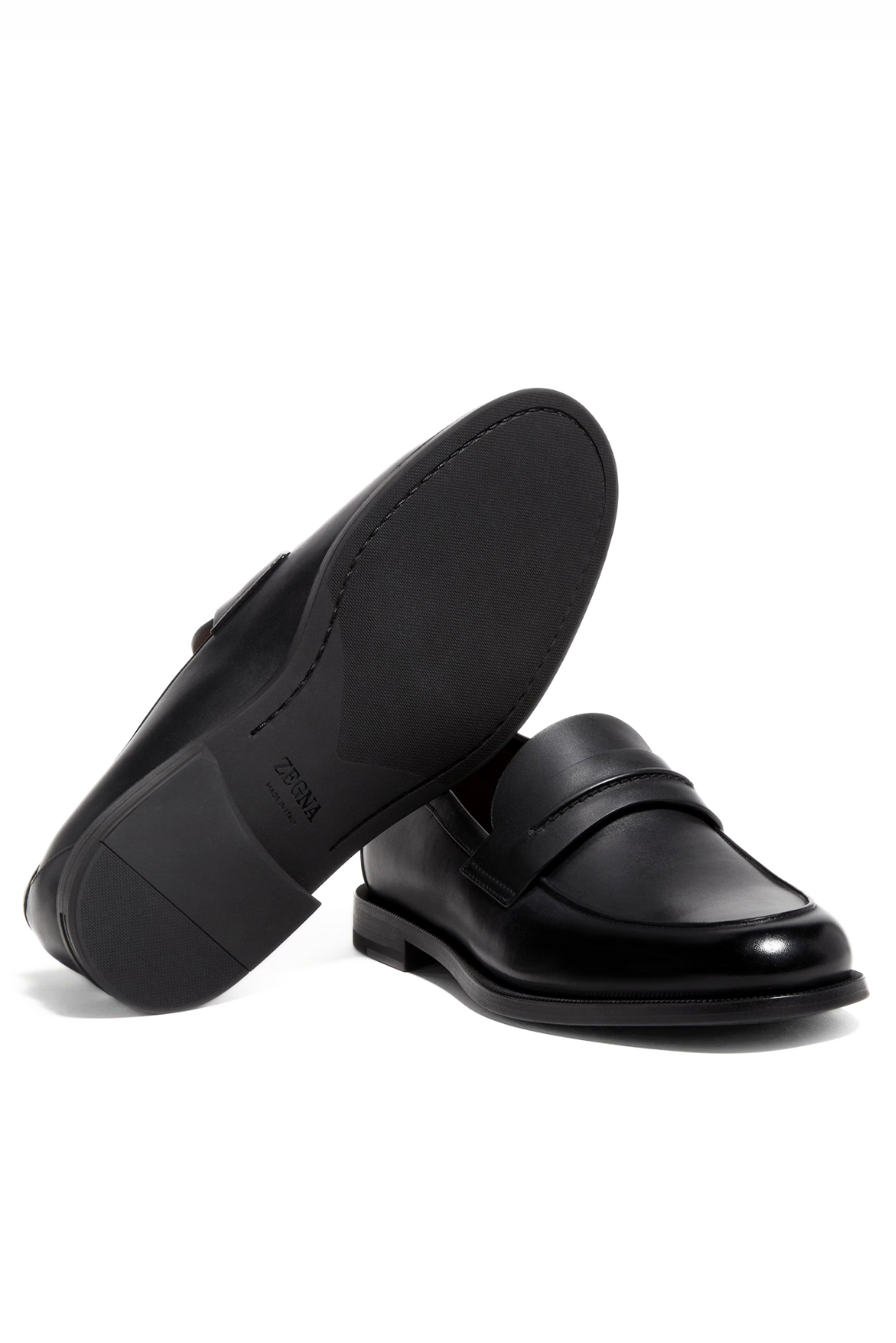 Zegna Black Leather Mocassin Corso Loafers Black