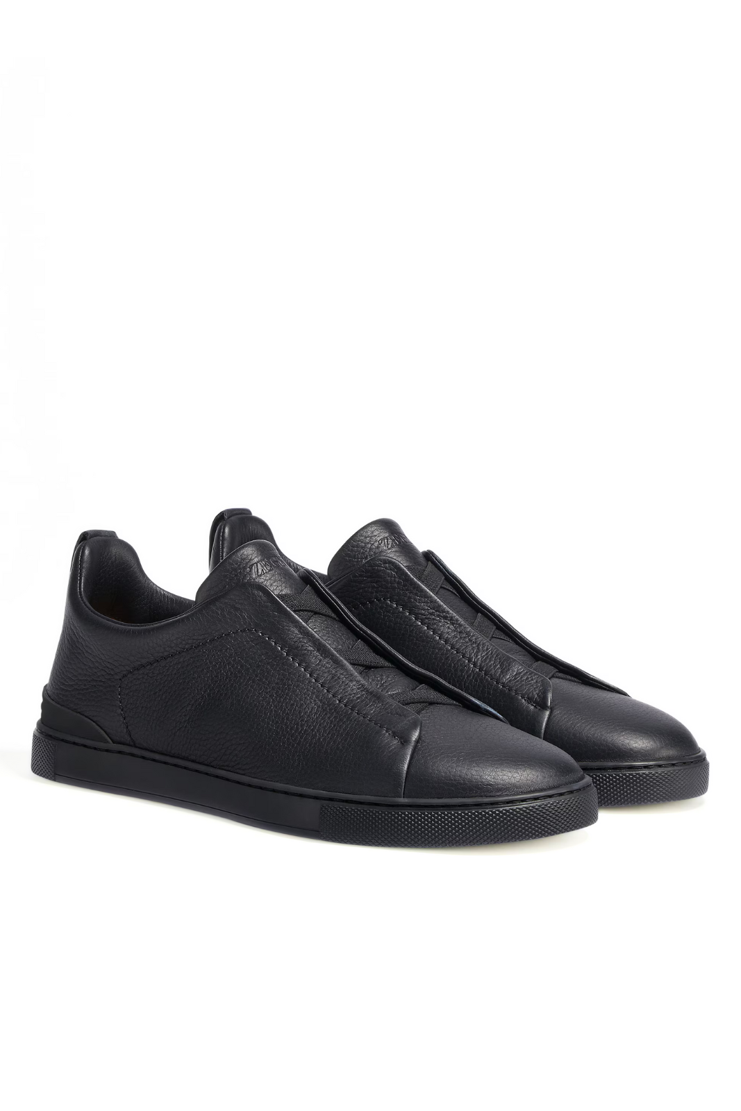 Zegna Triple Stitch Black Deerskin Men Sneakers