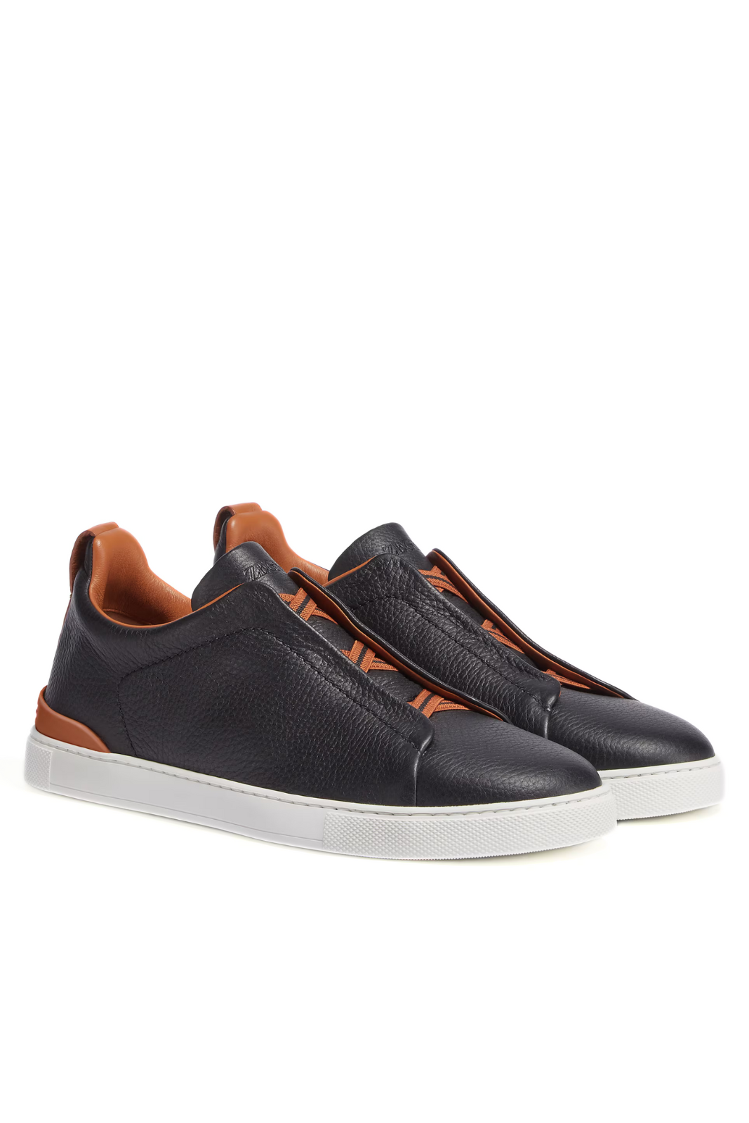 Zegna Triple Stitch Black Brown Deerskin Sneakers