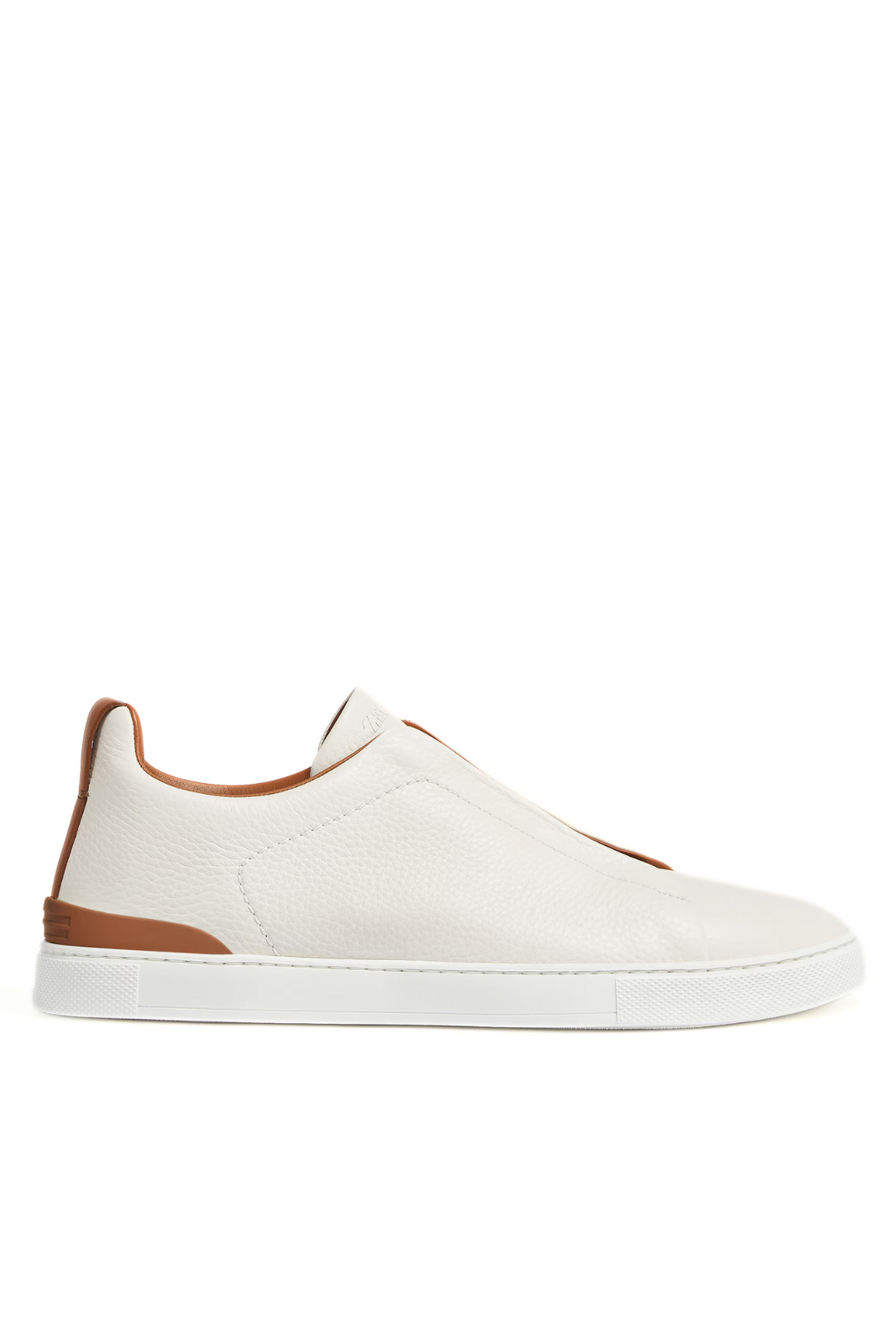 Zegna Triple Stitch Off-White Brown Deerskin Sneakers for men