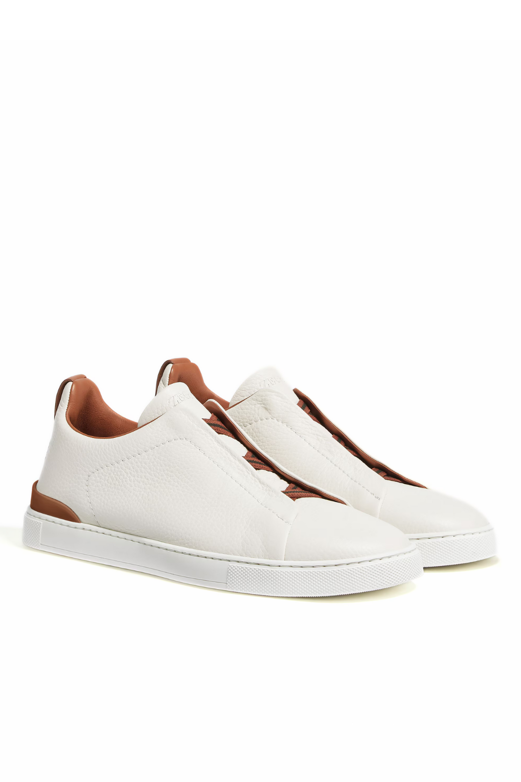 Zegna Triple Stitch Off-White Brown Deerskin Sneakers for men